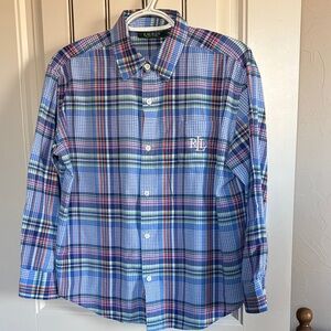 Ralph Lauren Blue Multicolor Plaid Button Down Shirt. Excellent Condition.
